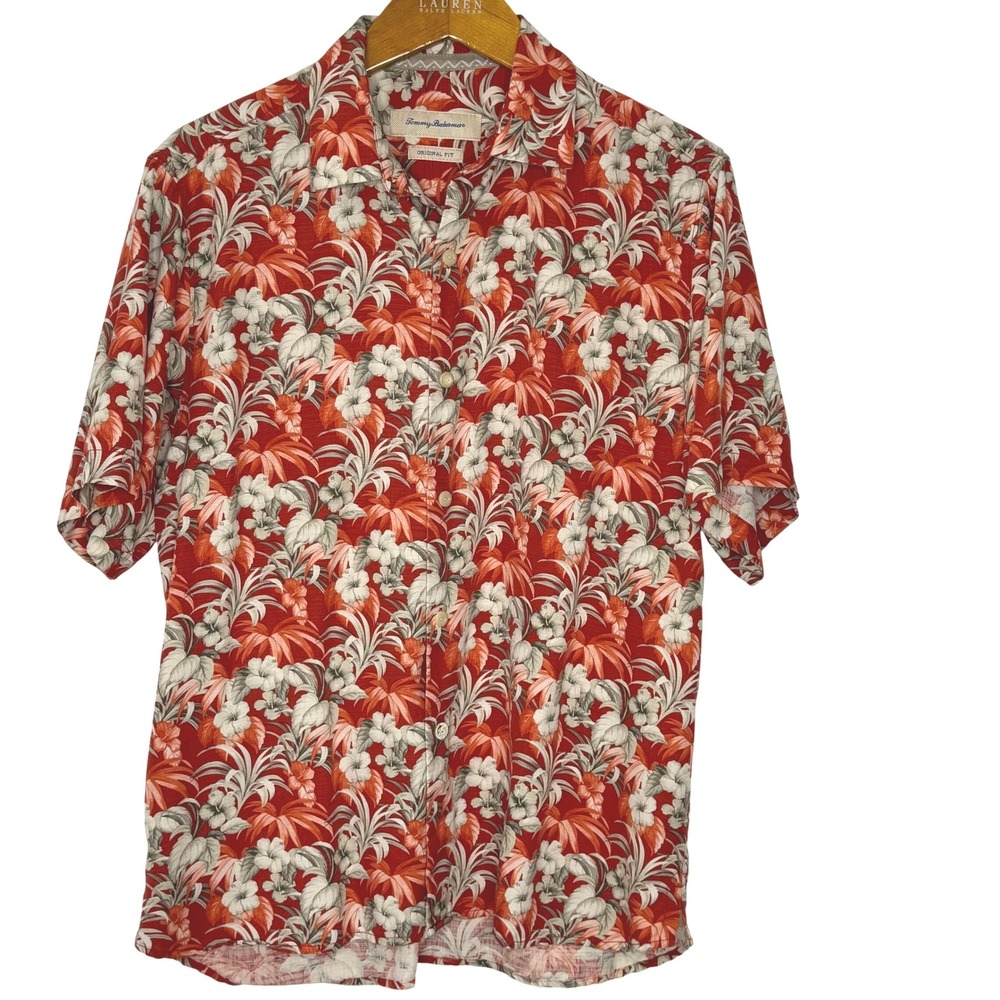 Tommy Bahama Silk Orange Floral Shirt Original Fit Size Small